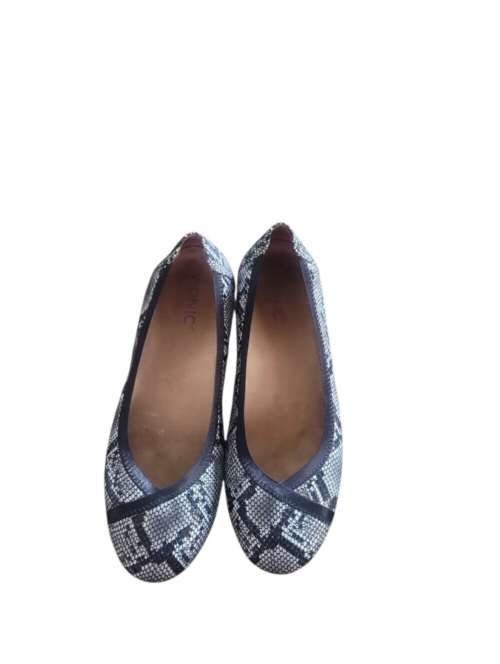 Vionic Carroll Women's Snake-Print Orthotic Black/Gray Slip On Flats 8
